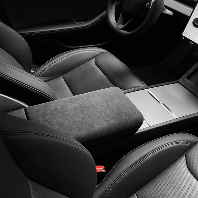 Zwarte alcantara armsteunhoes — Tesla Model 3 & Model Y — afbeelding 1