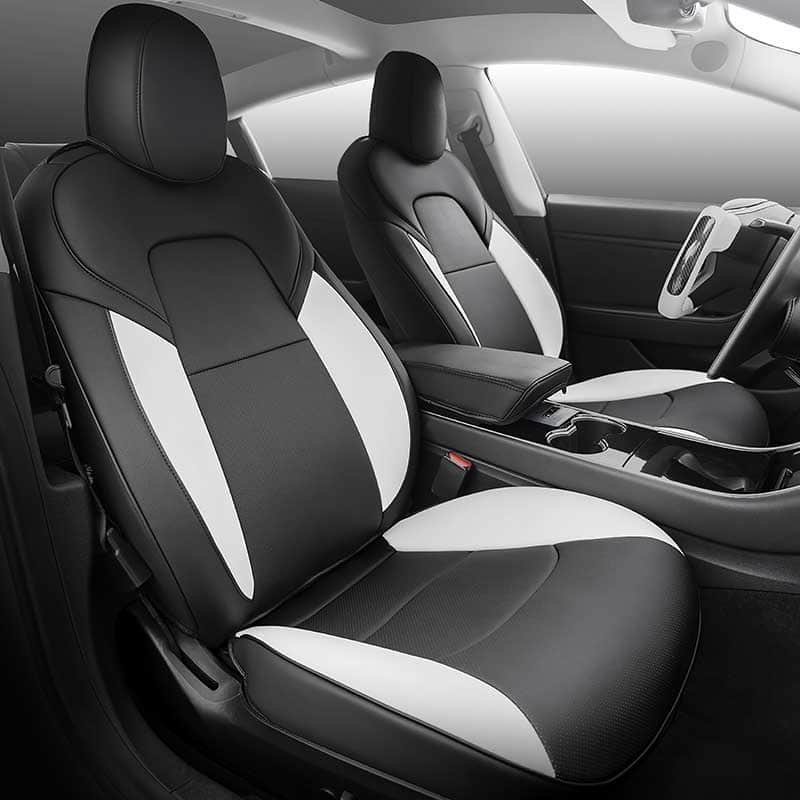 Zwarte leren stoelhoezen — Tesla Model 3