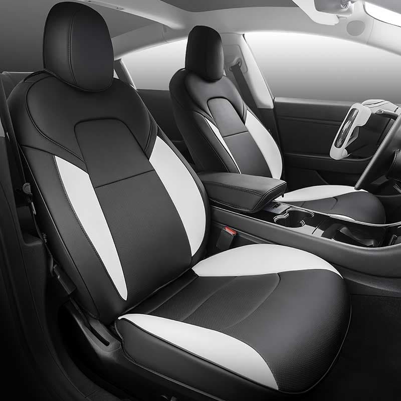 Zwarte leren stoelhoezen — Tesla Model 3 — afbeelding 1