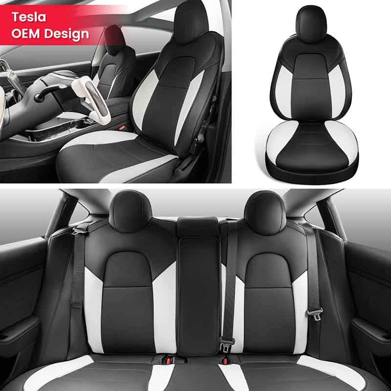 Zwarte leren stoelhoezen — Tesla Model 3
